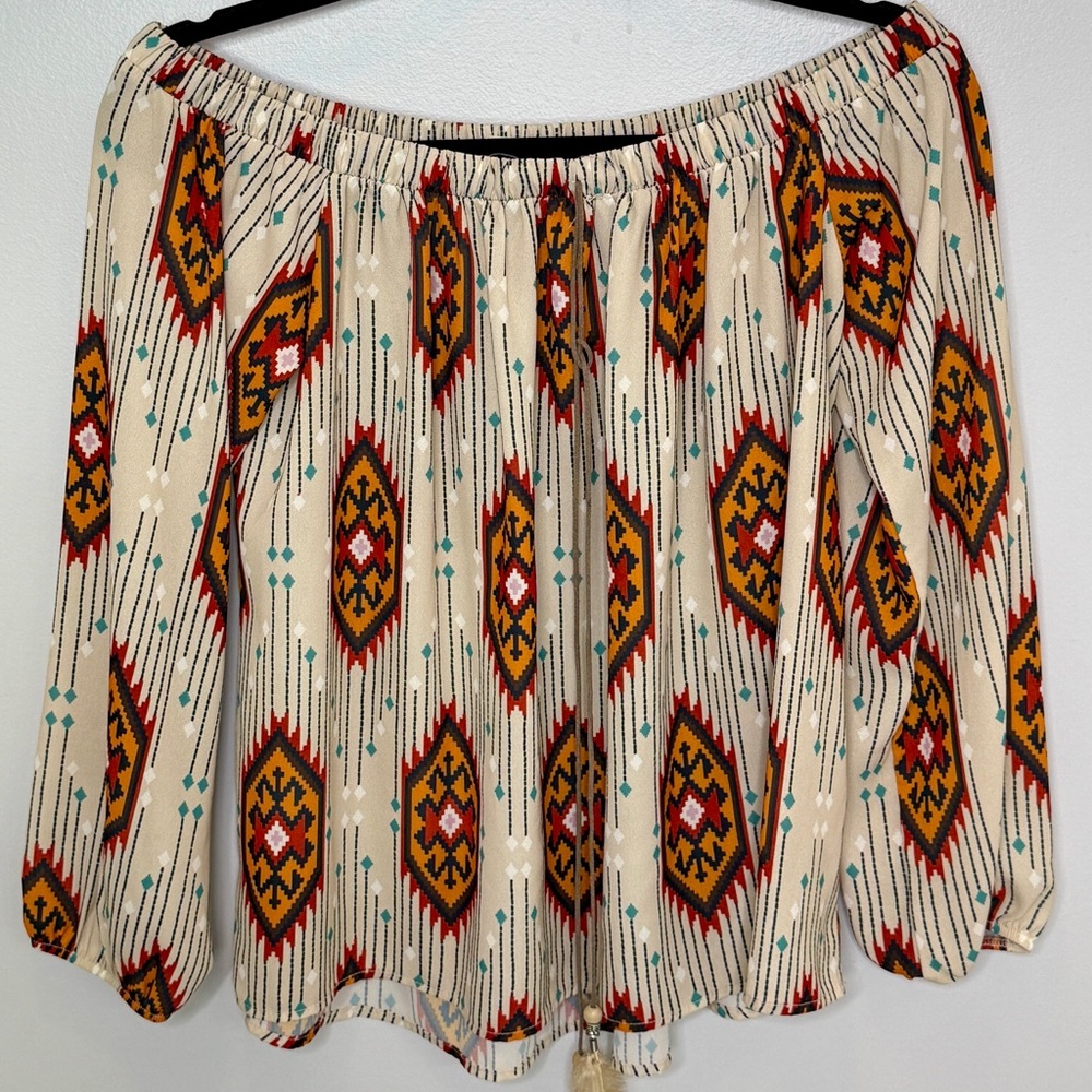 Western Bohemian Patterned Off-Shoulder Blouse